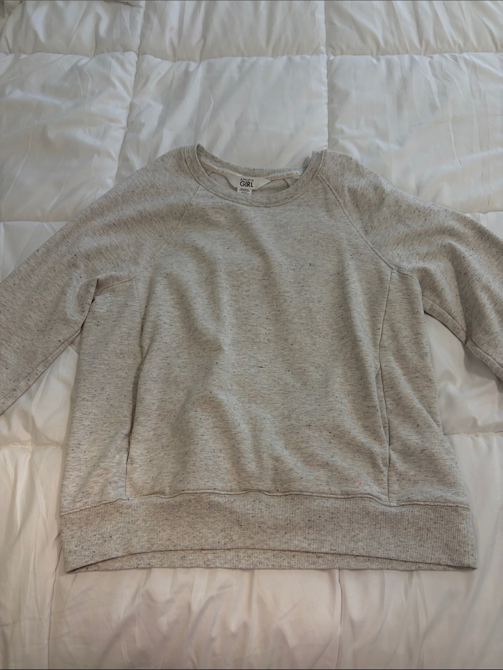 Athleta Girl light gray sweatshirt with multicolored flecks - Size XL(14)
